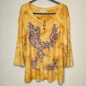 Dress Barn Size 2X Tie Dye Print Shirt With Sequins 3/4 Sleeve.
